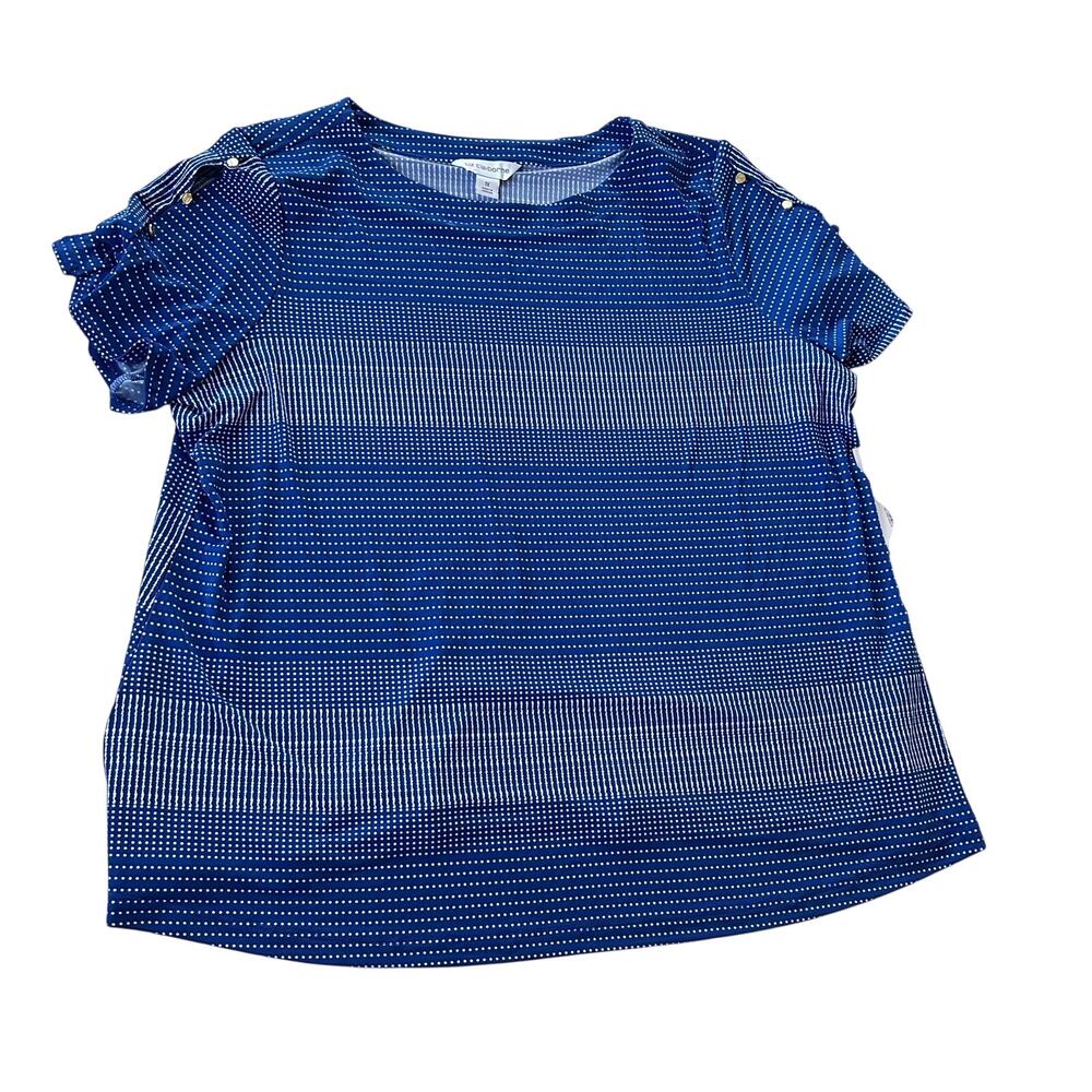 NWT Liz Claiborne blue white dot short sleeve women’s plus 1x shirt blouse gold